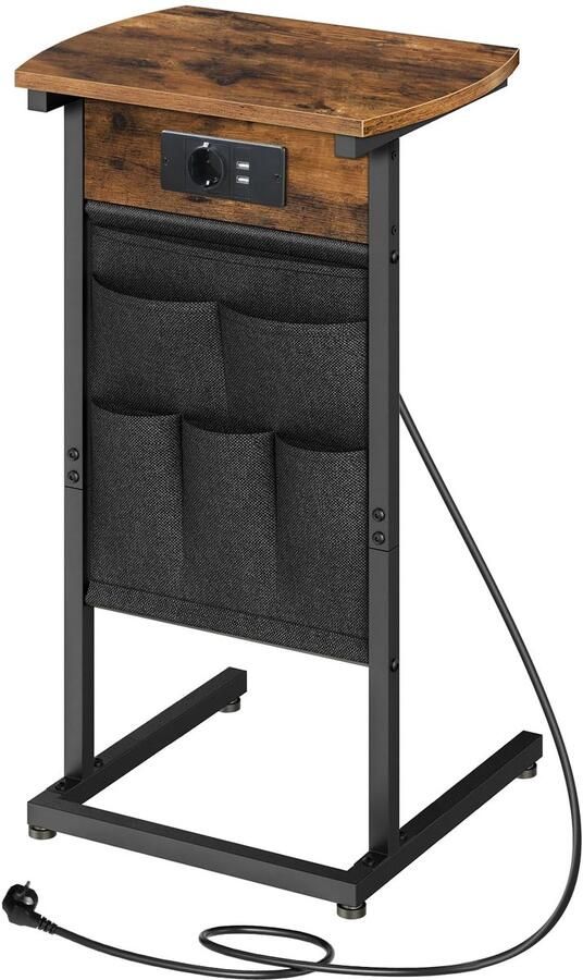 Stunq C-vormige multifunctionele bijzettafel met ingebouwd laadstation en opbergvakken