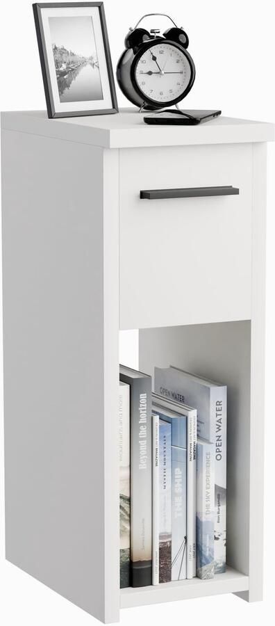 Stunq Compact wit nachtkastje met lade en opbergvak voor slaapkamer en woonkamer
