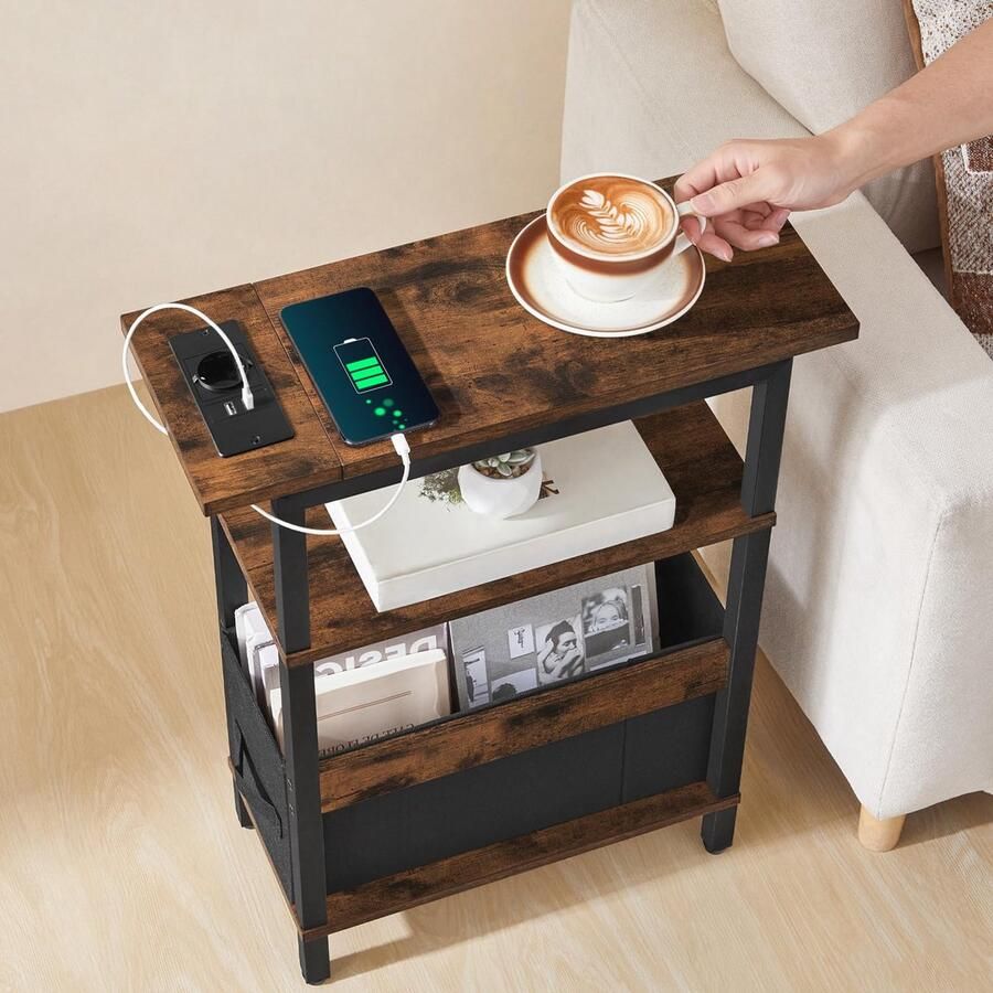 Stunq Compacte bijzettafel met laadstation en uitneembare lade voor thuis en kantoor 51 x 20 x 63 cm bijzetkast