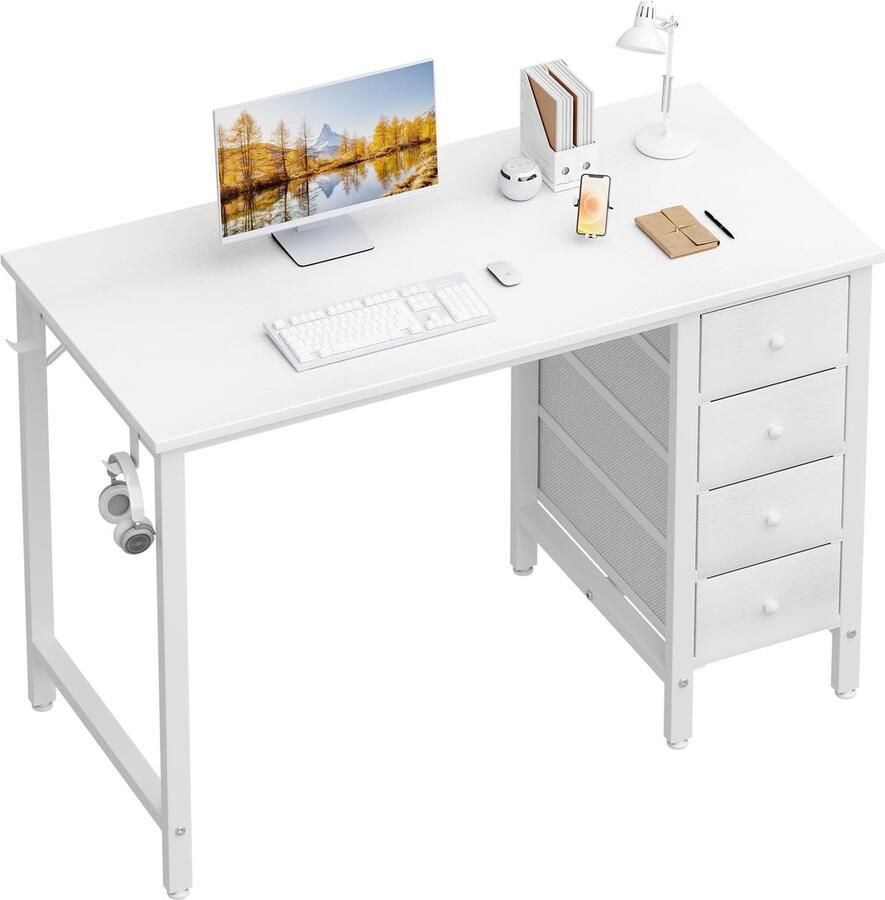 Stunq Compacte en stijlvolle witte bureau met laden voor kleine ruimtes bureau wit120 x 50 x 75 cm