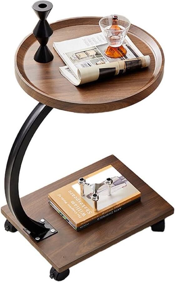 Stunq Compacte en Verrijdbare Bijzettafel met C-vormig Ontwerp en Opslagoptie 40 x 30 x 60 bruin Zwart