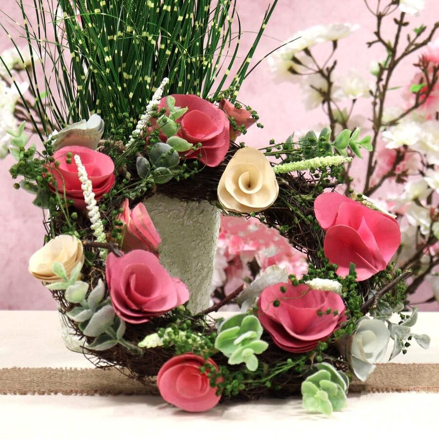 Stunq Decoratieve lentekrans met bloemen voor deur en tafel veelzijdige decoratie 30 cm Kunstplant