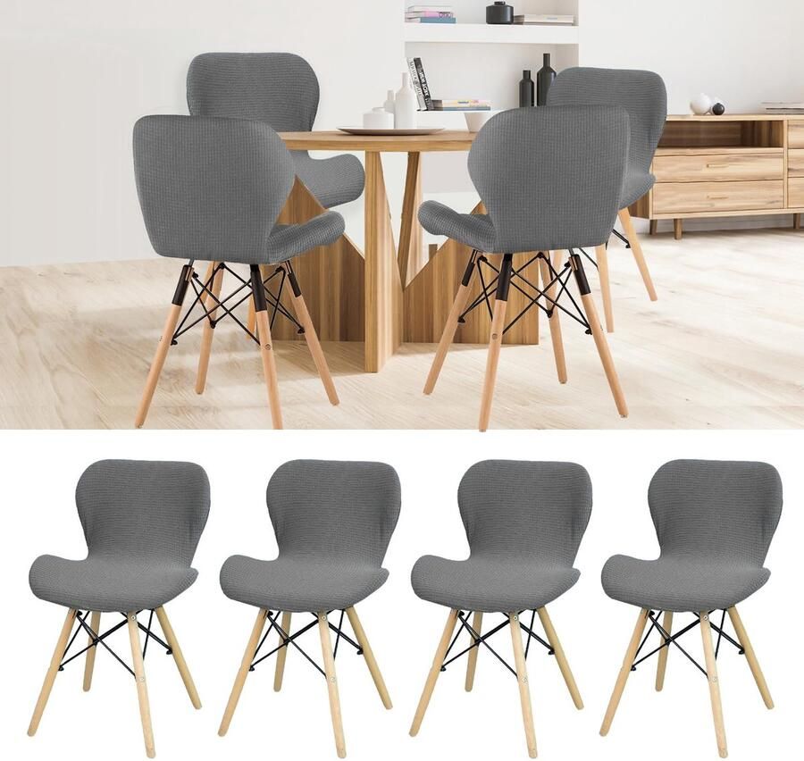 Stunq Donkergrijze elastische stoelhoezen voor barkrukken met rugleuning set van vier