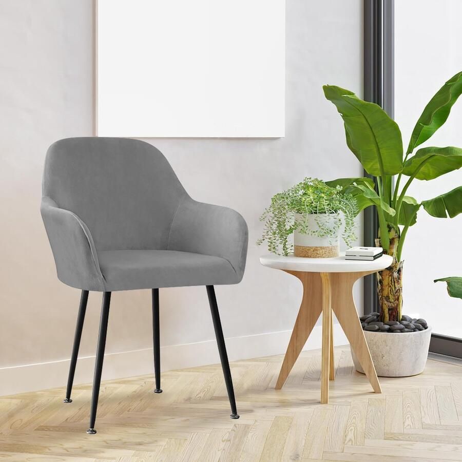 Stunq Donkergrijze rekbare stoelhoes met armleuning voor eetkamerstoelen 1 stuk grijs