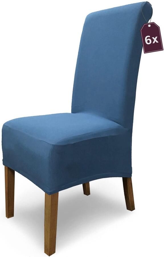 Stunq Elastische blauwe stoelhoezen set van 6 voor eetkamerstoelen met hoge rugleuning 44 x 44 x 60 cm