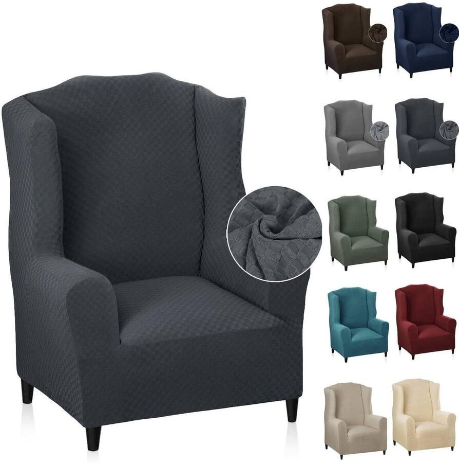 Stunq Elastische en stijlvolle hoes voor fauteuil met brede rugleuning in donkergrijs Grijs