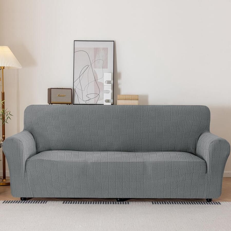 Stunq Elastische en wasbare bankhoes voor 3-zits bank met armleuningen Woonkamer drie personen stof Grijs