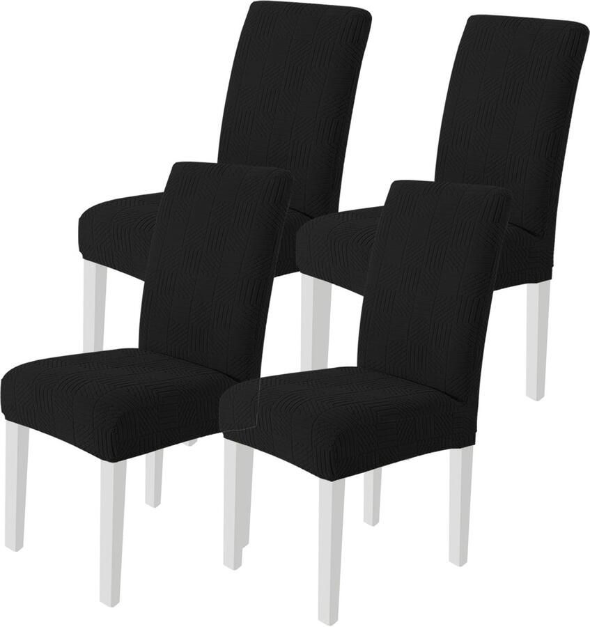 Stunq Elastische en Wasbare Stoelhoezen voor Gelegenheden Set van 4 Zwart kleur Stof voor feesten kantoor en keuken