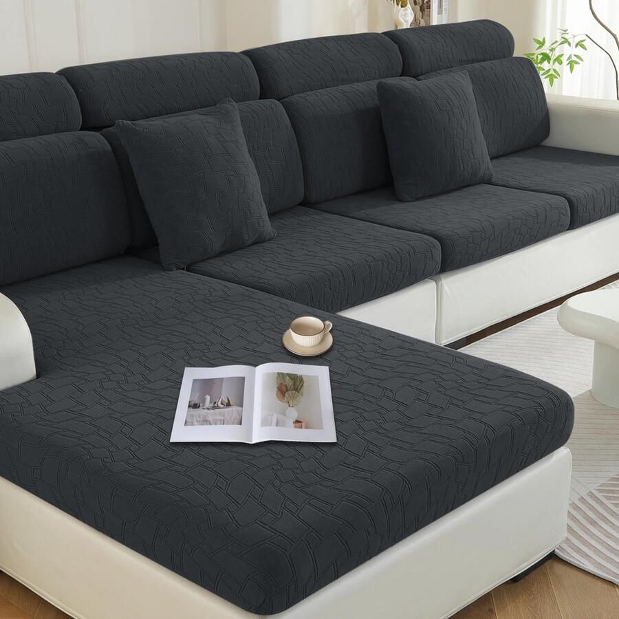 Stunq Elastische en waterdichte bankhoes voor volledige meubelbescherming in donkergrijs 2 zitsbank L vorm Stof