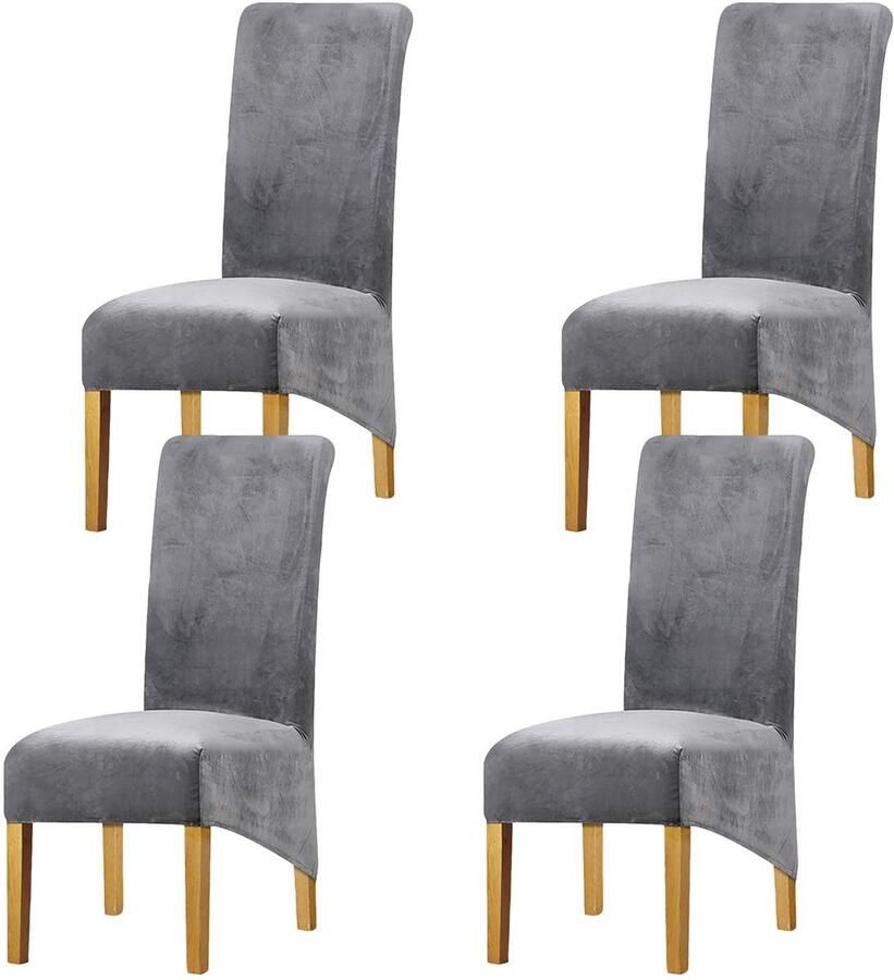 Stunq Elastische fluwelen stoelhoezen voor eetkamerstoelen in lichtgrijs set van 4