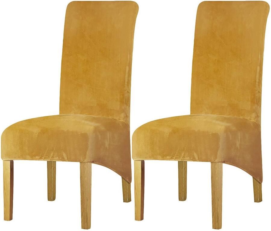 Stunq Elastische fluwelen stoelhoezen voor eetkamerstoelen in mosterdkleur set van 2 stof Goud geel voor kantoor en keuken