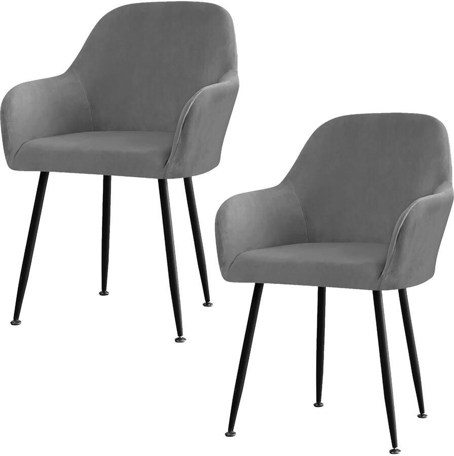 Stunq Elastische fluwelen stoelhoezen voor eetkamerstoelen met armleuningen set van 2 18 5 x 21.7 x 52 cm Grijs