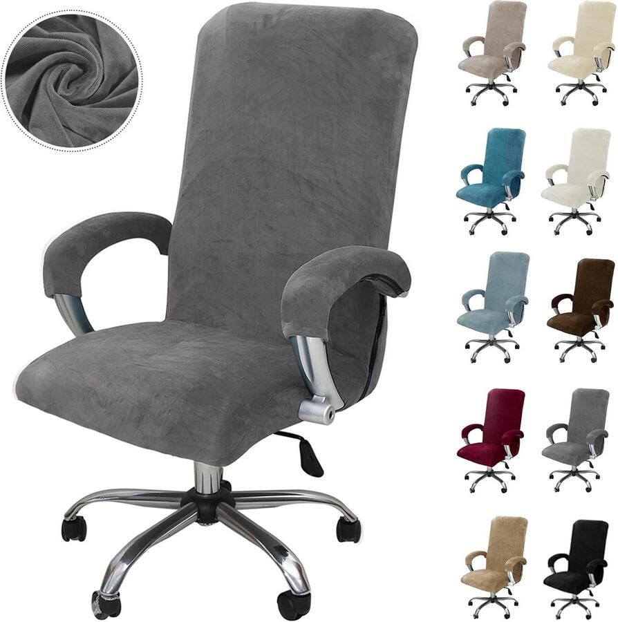 Stunq Elastische grijze fluwelen hoes voor bureaustoel met armleuningen Stoel Hoes 55 x 50 x 75cm