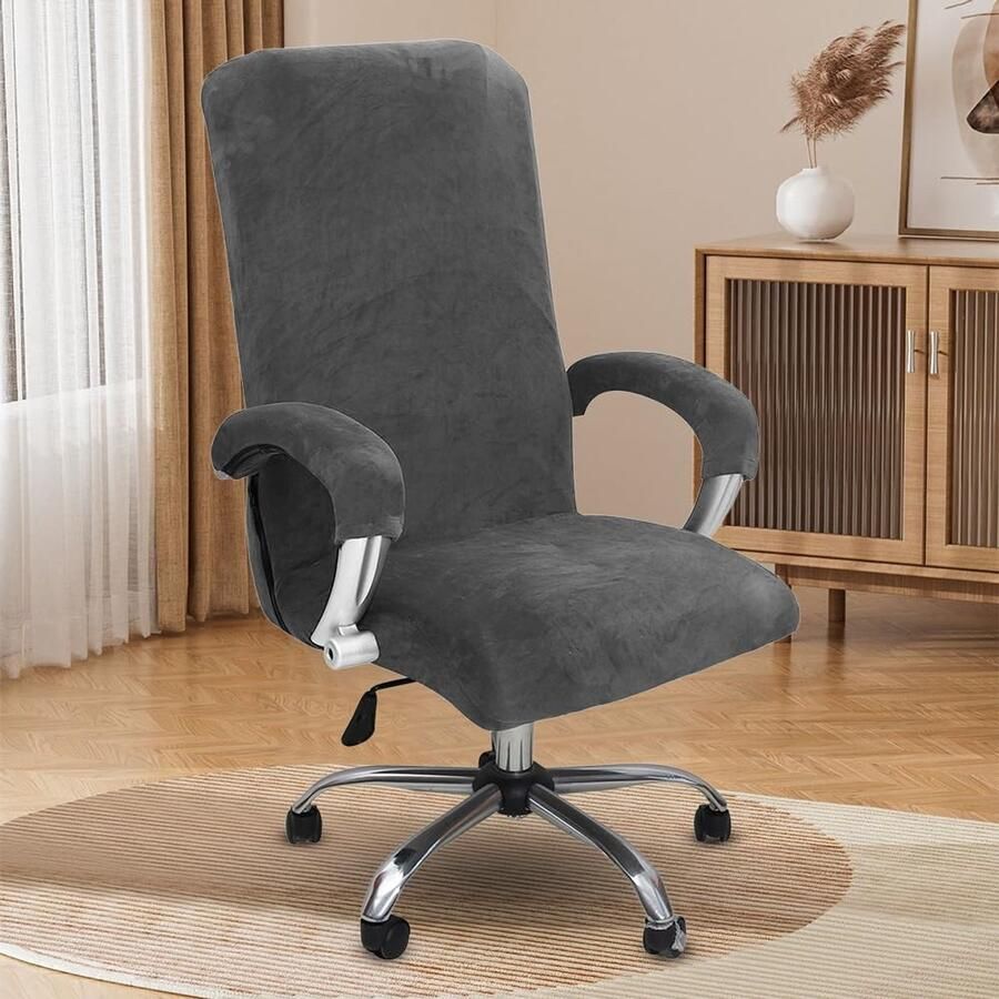 Stunq Elastische hoes voor bureaustoel met armleuningen en ritssluiting in grijs Bureau kantoor