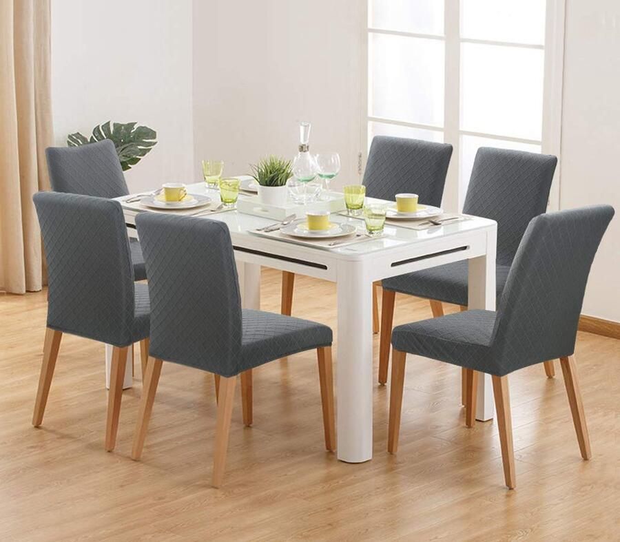 Stunq Elastische stoelhoezen set van 4-6 stuks voor eetkamerstoelen Grijs