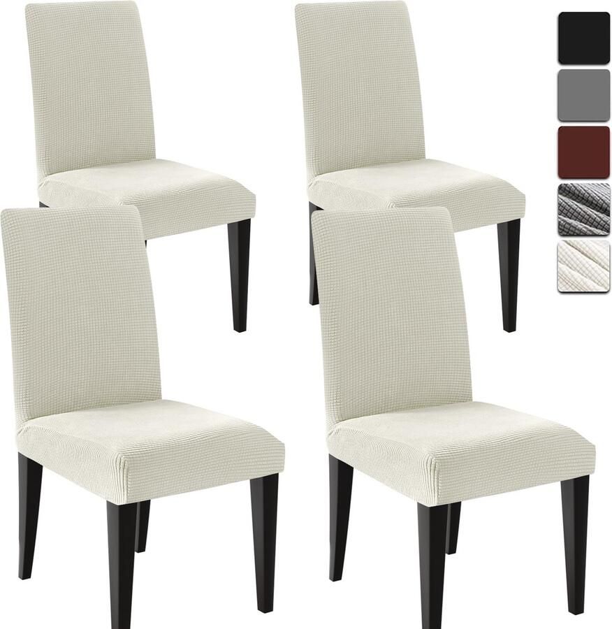 Stunq Elastische stoelhoezen set van 4 Luxe stoelhoes Wit voor evenementen en dagelijkse bescherming ook Kantoor en keuken