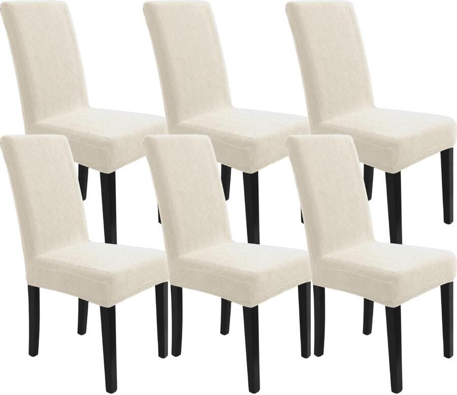 Stunq Elastische stoelhoezen set van 6 voor eettafelstoelen in Crème Wit 44 x 44 x 85 cm