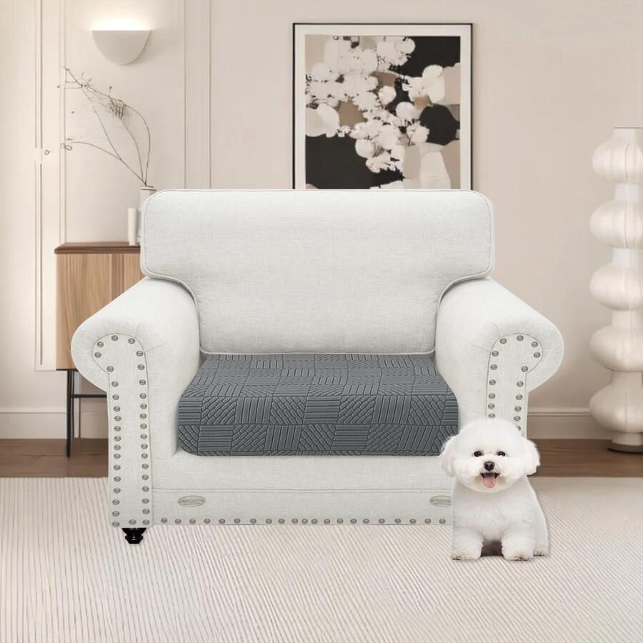 Stunq Lichtgrijze elastische bankhoes met antislip voor 1-zits meubels stof Kleur grijs