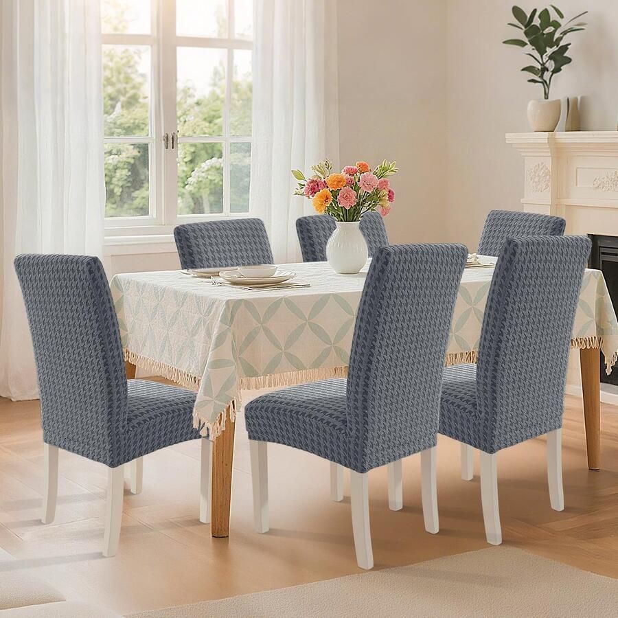 Stunq Lichtgrijze elastische stoelhoezen set van 4 voor veelzijdige decoratie