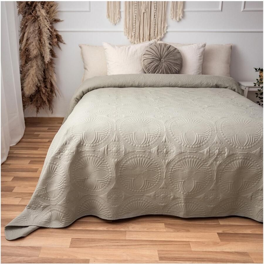 Unyqoos Luxueuze XXL Mandala Sprei voor Bedden en Banken 200 x 220 cm Linnen Beige Design