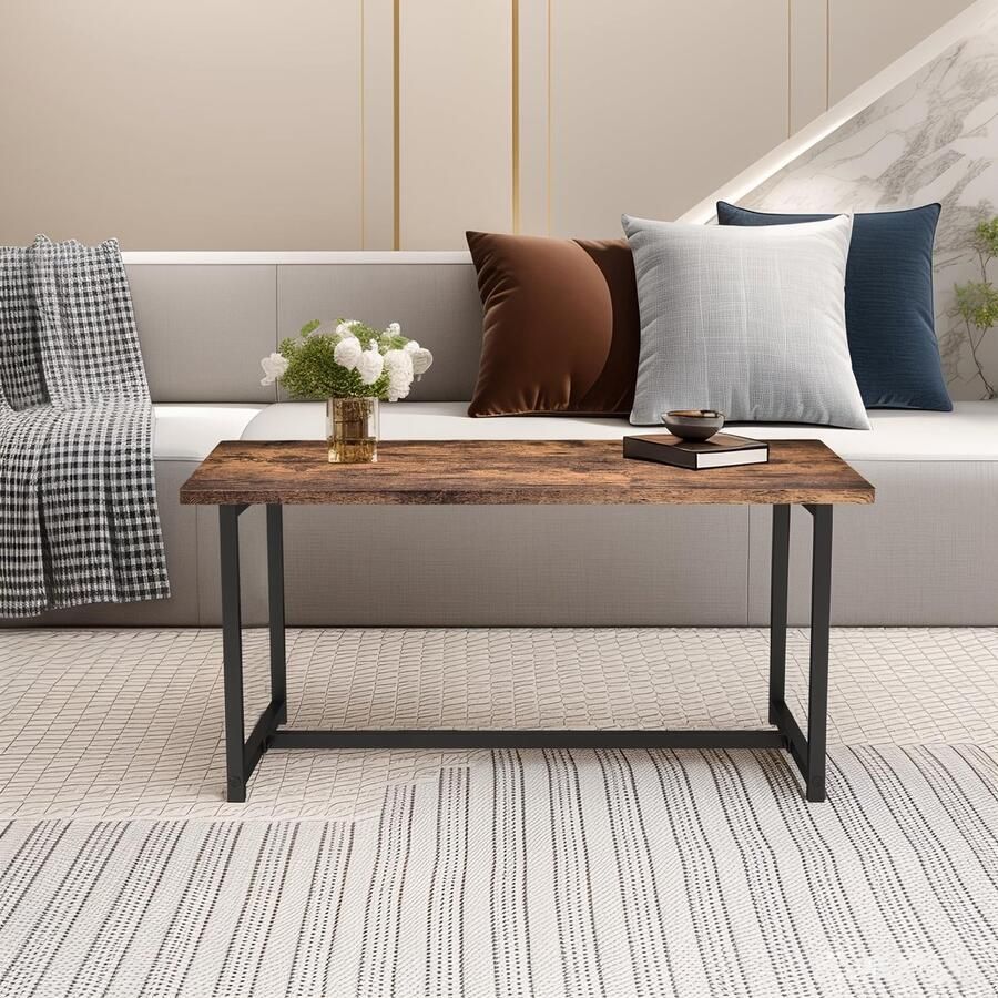 Stunq Industriële rechthoekige salontafel met metalen frame en houten blad