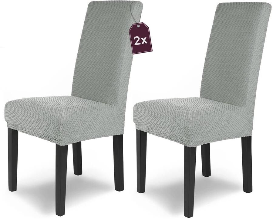 Stunq Luxe Set van 2 Grijze Fluwelen Stoelhoezen met Elastische Band voor Stoelen Keuken kantoor Grijs