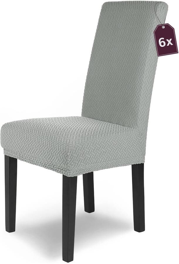 Stunq Luxe Set van 6 Grijze Fluwelen Stoelhoezen voor Bescherming en Elegante Uitstraling Grijs Kantoor Keuken