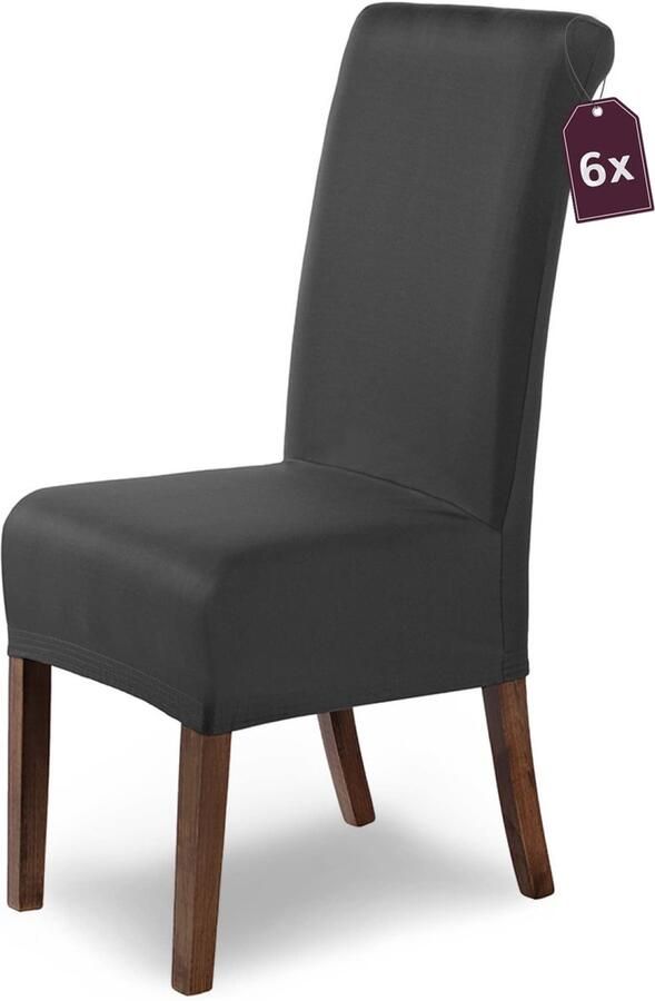 Stunq Luxe Set van 6 Grijze Waterafstotende en Elastische Stoelhoezen voor Eetkamer Kantoor Evenementen Grijs