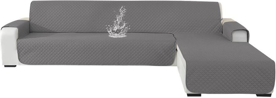 Stunq Luxe Water- en vlekbestendige omkeerbare bankhoes voor L-vormige hoekbanken Grijs Woonkamer