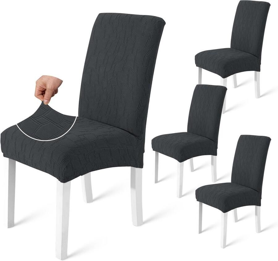 Stunq Luze Elastische en Wasbare Stoelhoezen Grijs Set van 4 voor Gebruiken zoals keuken kantoor feesten