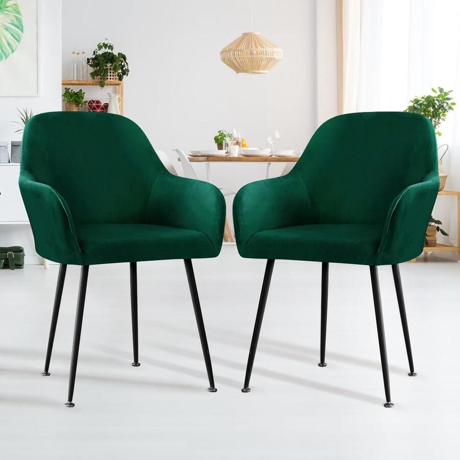 Stunq Moderne en Luxe Fluwelen Stoelhoezen met Armleuning voor Eetkamer 55 x 43 x 52 cm Groen