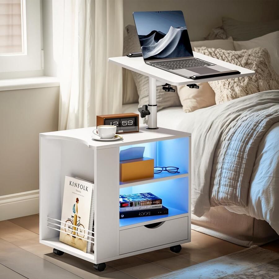 Stunq Moderne nachtkast met LED-verlichting en verstelbare hoogte met opbergruimte