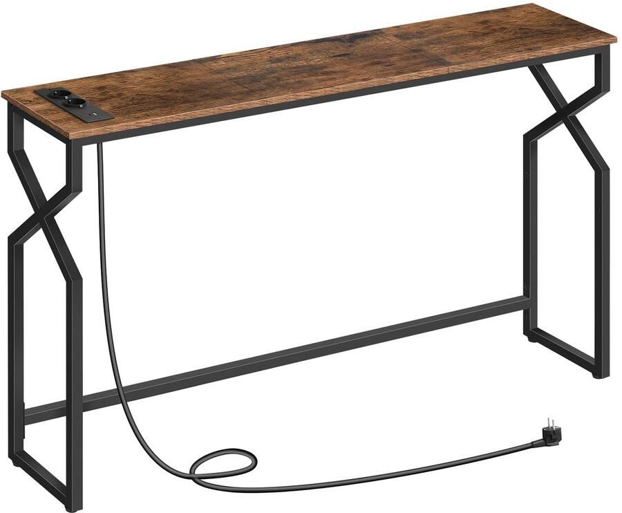 Stunq Moderne smalle consoletafel met USB-poorten voor entree en woonkamer 114 x 24 x 73 cm Bruin