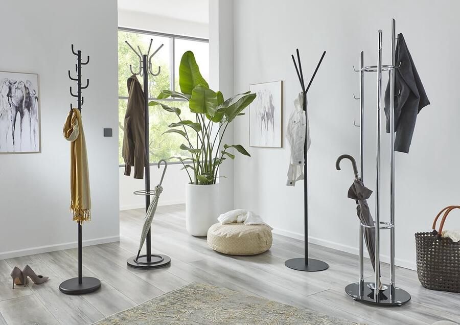 Stunq Moderne zwarte metalen kapstok Hoogte 176 cm Staand model met stevige haken en massieve basis Zwart