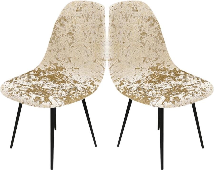 Stunq Rekbare fluwelen stoelhoezen voor eetkamerstoelen in elegante gouden kleur. 46 x 46 x 48 cm