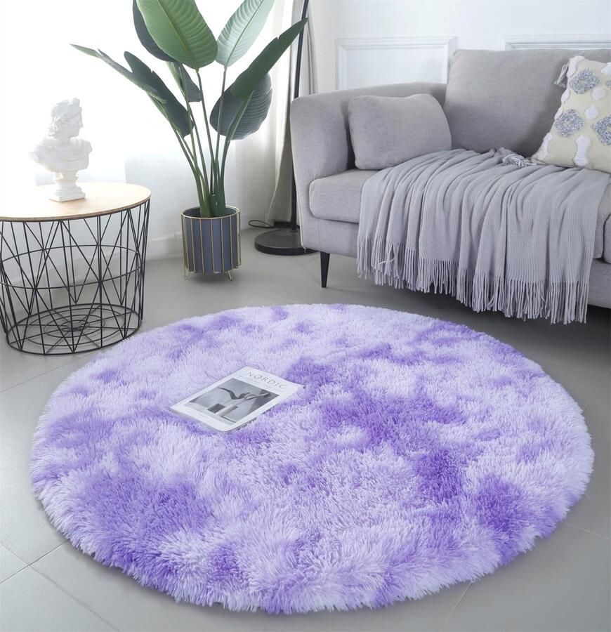 Stunq Ronde paarse vloerkleed voor woonkamer en slaapkamer superzacht en behaaglijk