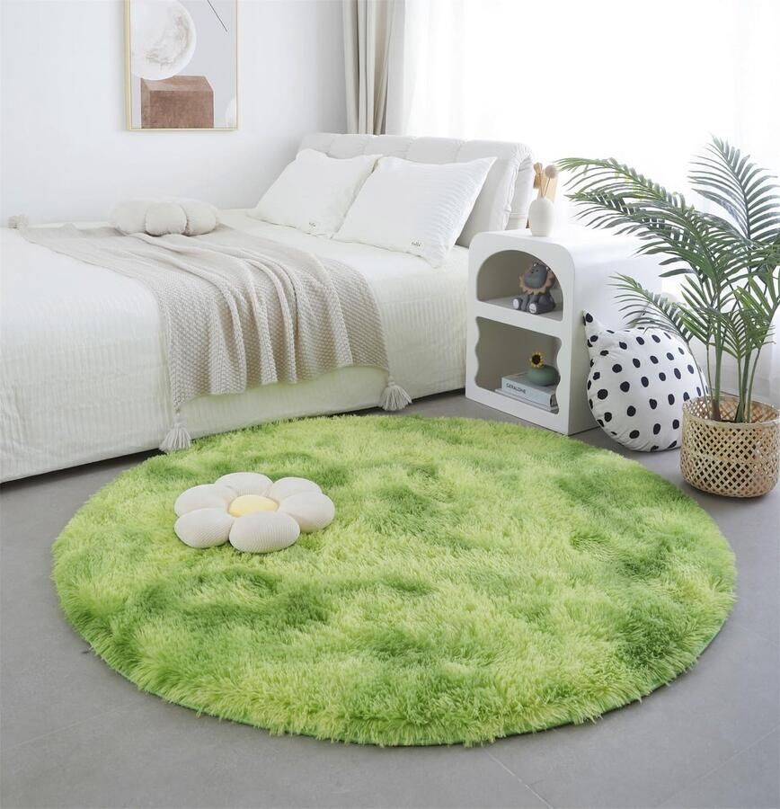 Stunq Ronde vloerkleed voor woonkamer en slaapkamer met zachte textuur en antislip 100 cm LichtGroen