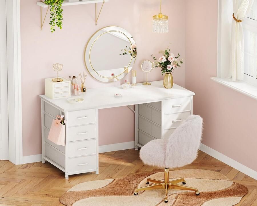 Stunq Ruim Bureau met Stoffen Laden en Verstelbare Poten voor Elke Ruimte 48 x 120 x 74 2 cm wit bureau