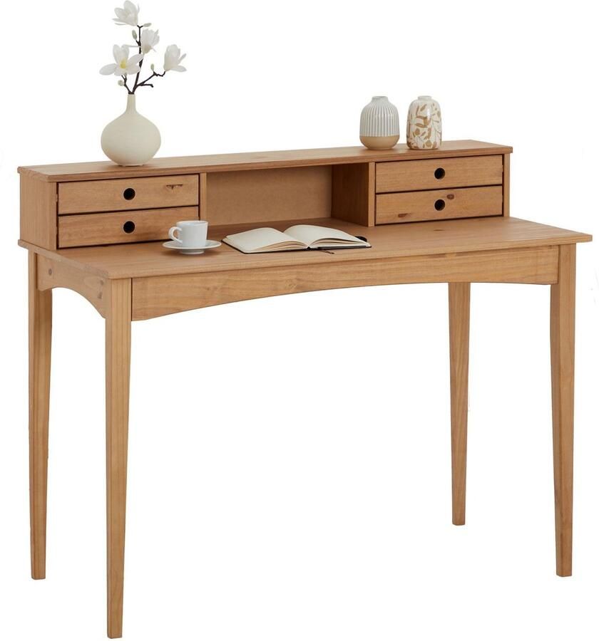 Stunq Rustiek Bureau met Vier Laden en Opzetstuk voor Thuis- en Kantoorwerk bureau bruin 54 x 110 x 91 cm Bruin kantoor tafel Met Lades