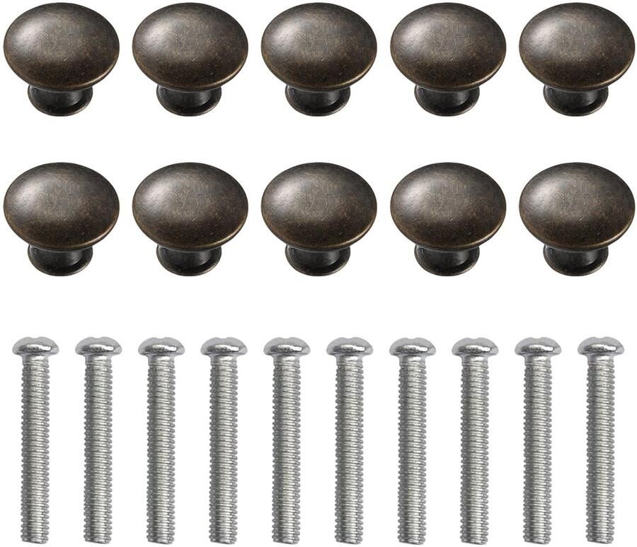 Stunq Set van 10 vintage kastknoppen in antiek bronzen afwerking met schroeven Koper