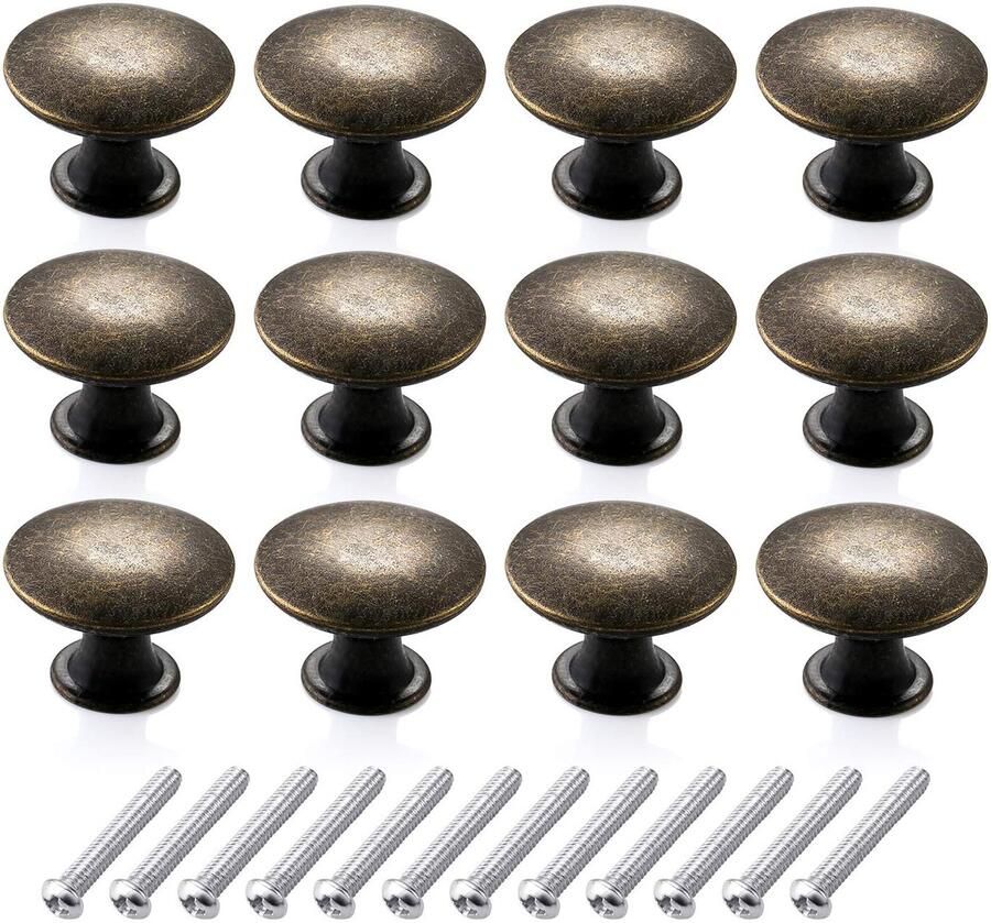 Stunq Set van 12 antieke meubelknoppen voor kasten en laden in retro stijl 30 mm Brons