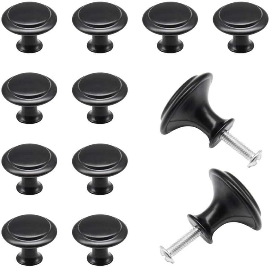 Stunq Set van 12 stijlvolle ronde meubelknoppen voor kasten en lades in zwart