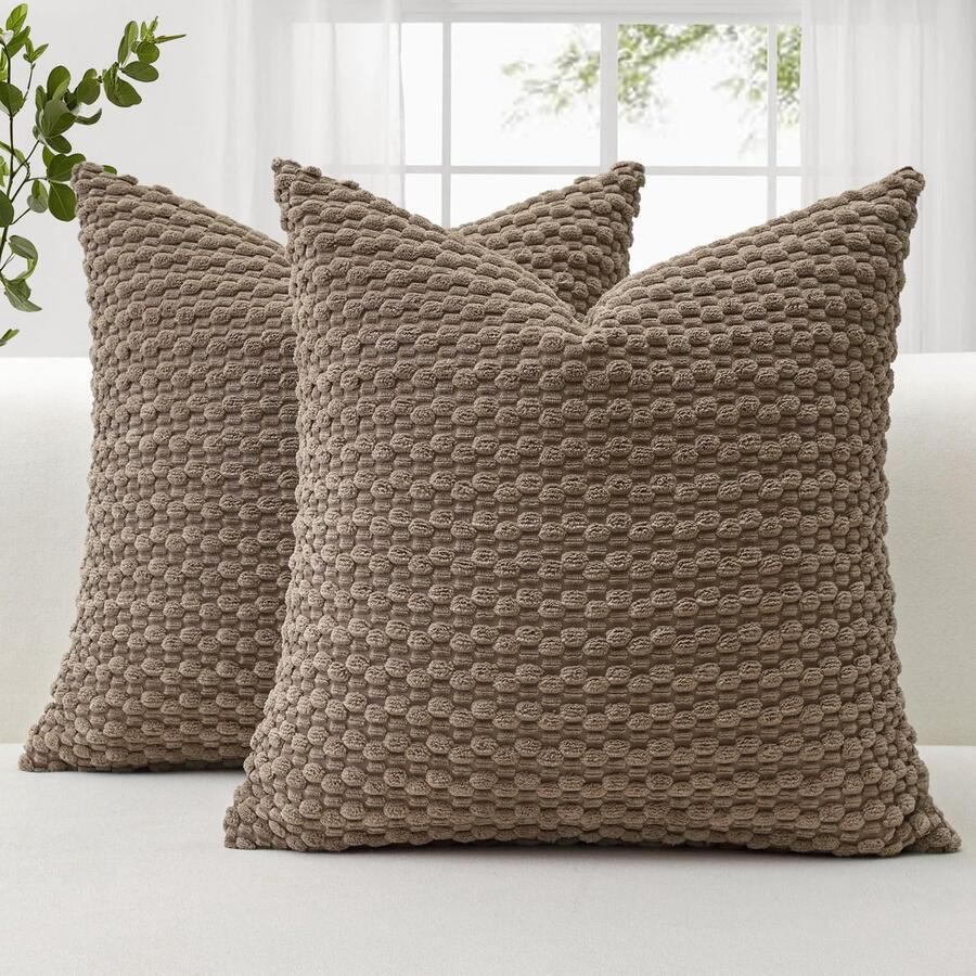 Stunq Set van 2 decoratieve Bio kussenslopen met 3D textuur voor bank Biologisch Katoen kussenhoezen 40 x 40 cm Bruin