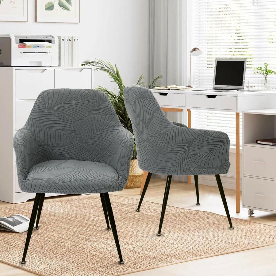 Stunq Set van 2 donkergrijze stretch stoelhoezen voor eetkamer en bureau