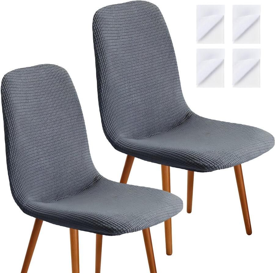Stunq Set van 2 elegante grijze stoelhoezen van fluweel voor eetkamerstoelen Grijs