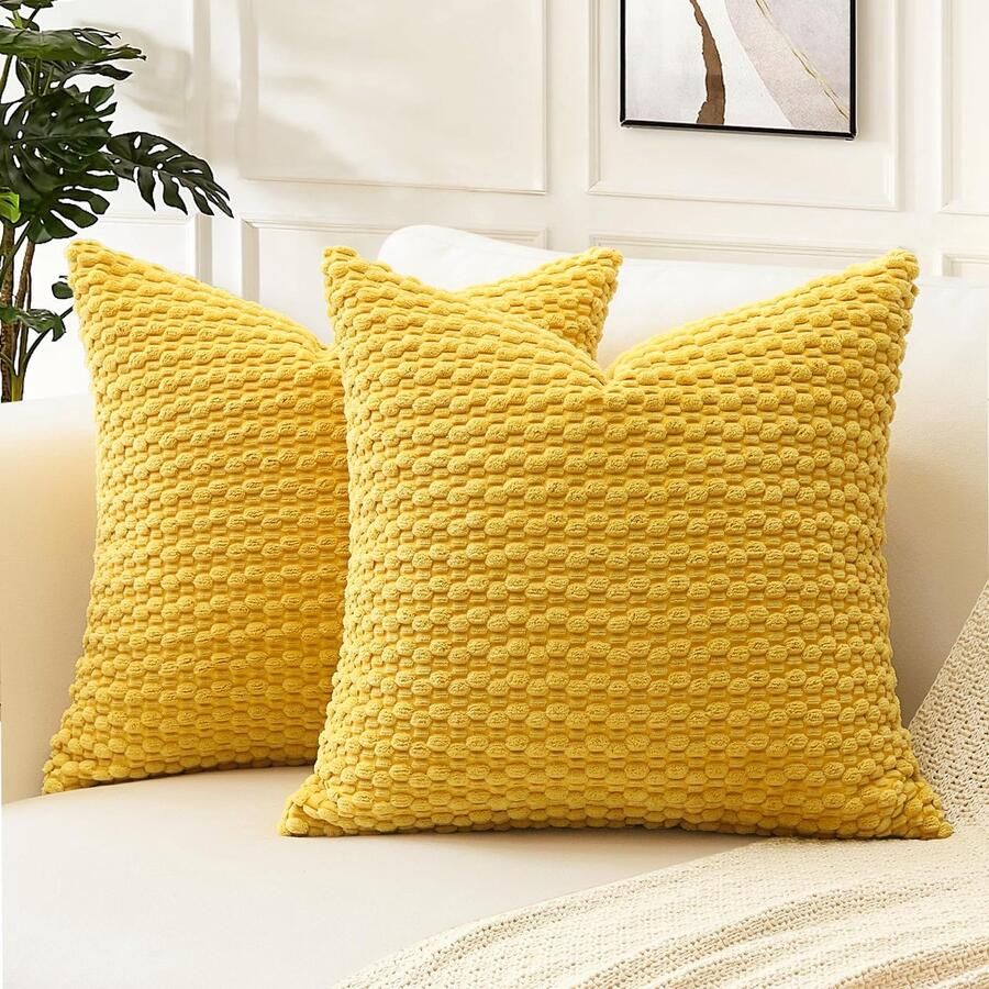 Stunq Set van 2 Gele Ribfluwelen Kussenslopen voor Bank en Woonkamer Decoratie