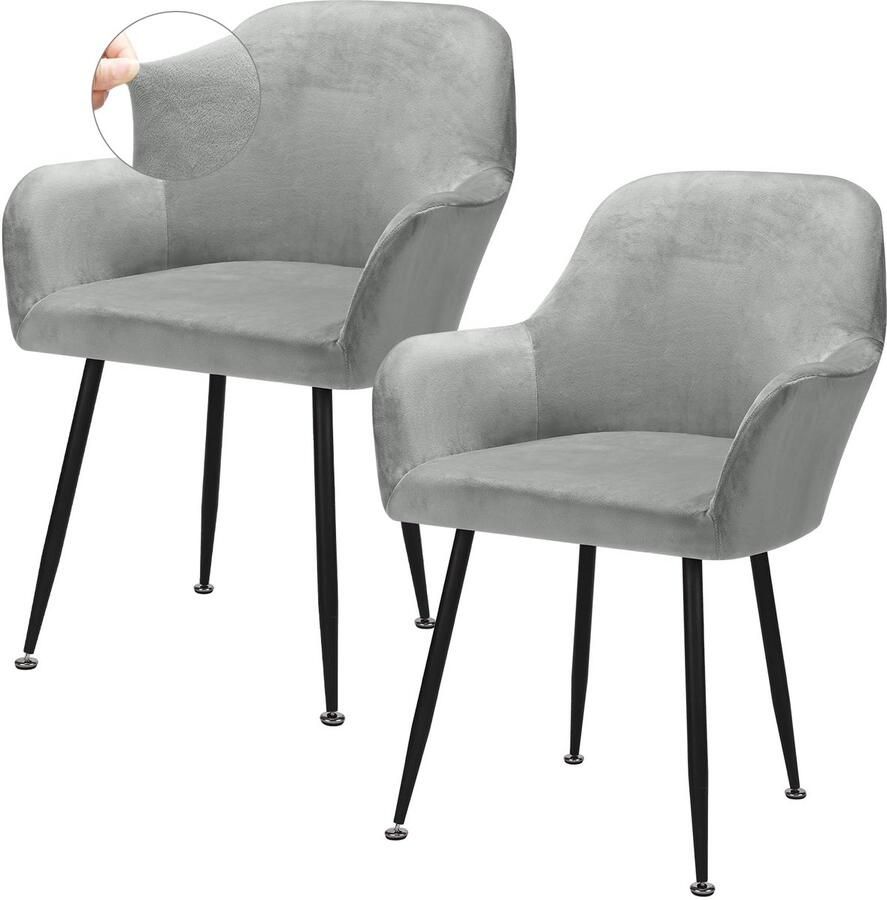 Stunq Set van 2 grijze fluwelen stoelhoezen voor armleunstoelen afneembaar en wasbaar Kantoor woonkamer Keuken Grijs