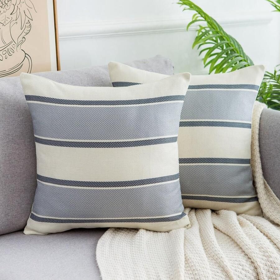 Stunq Set van 2 linnen kussenslopen met moderne strepen voor bank en bed 50 x 50 cm