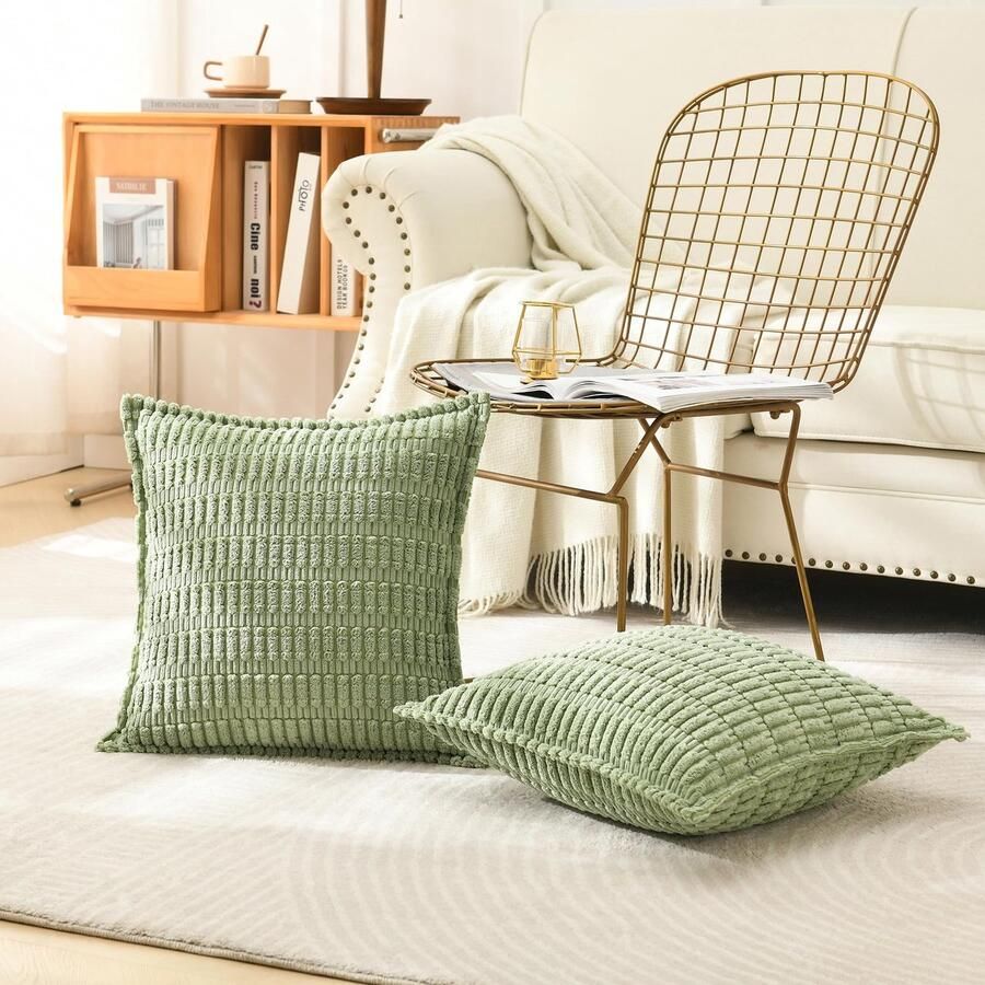 Stunq Set van 2 stijlvolle corduroy kussenhoezen voor bank en interieurdecoratie 45 x 45 cm groen