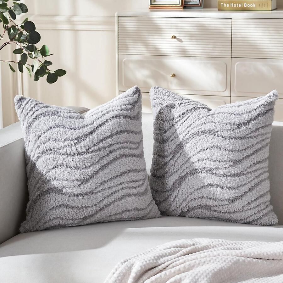 Stunq Set van 2 stijlvolle grijze kussenhoezen voor bank of bed 45x45 cm